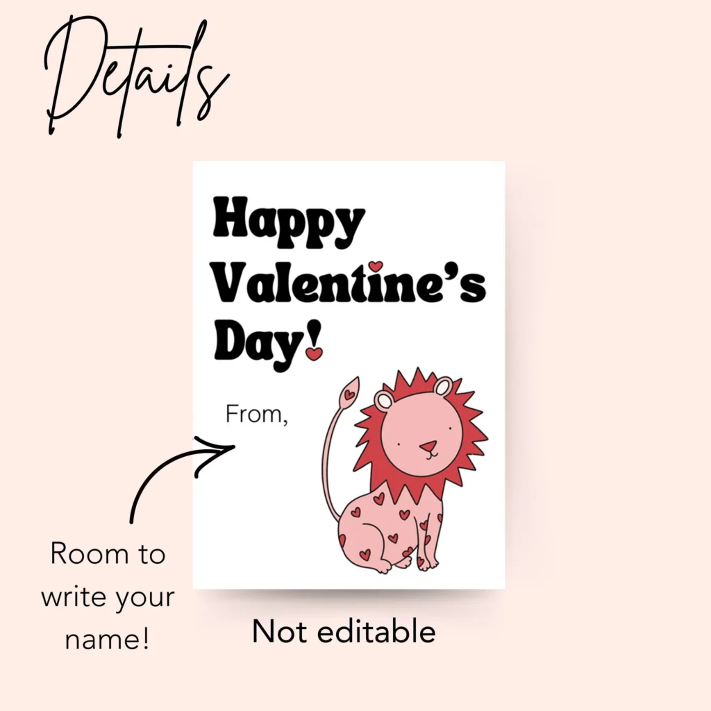 Cute Lion Printable Valentine Cards