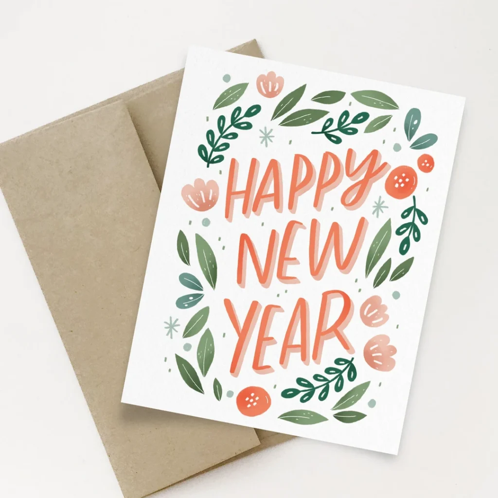 Floral Happy New Year Greeting Card Floral Happy New Year Greeting Card