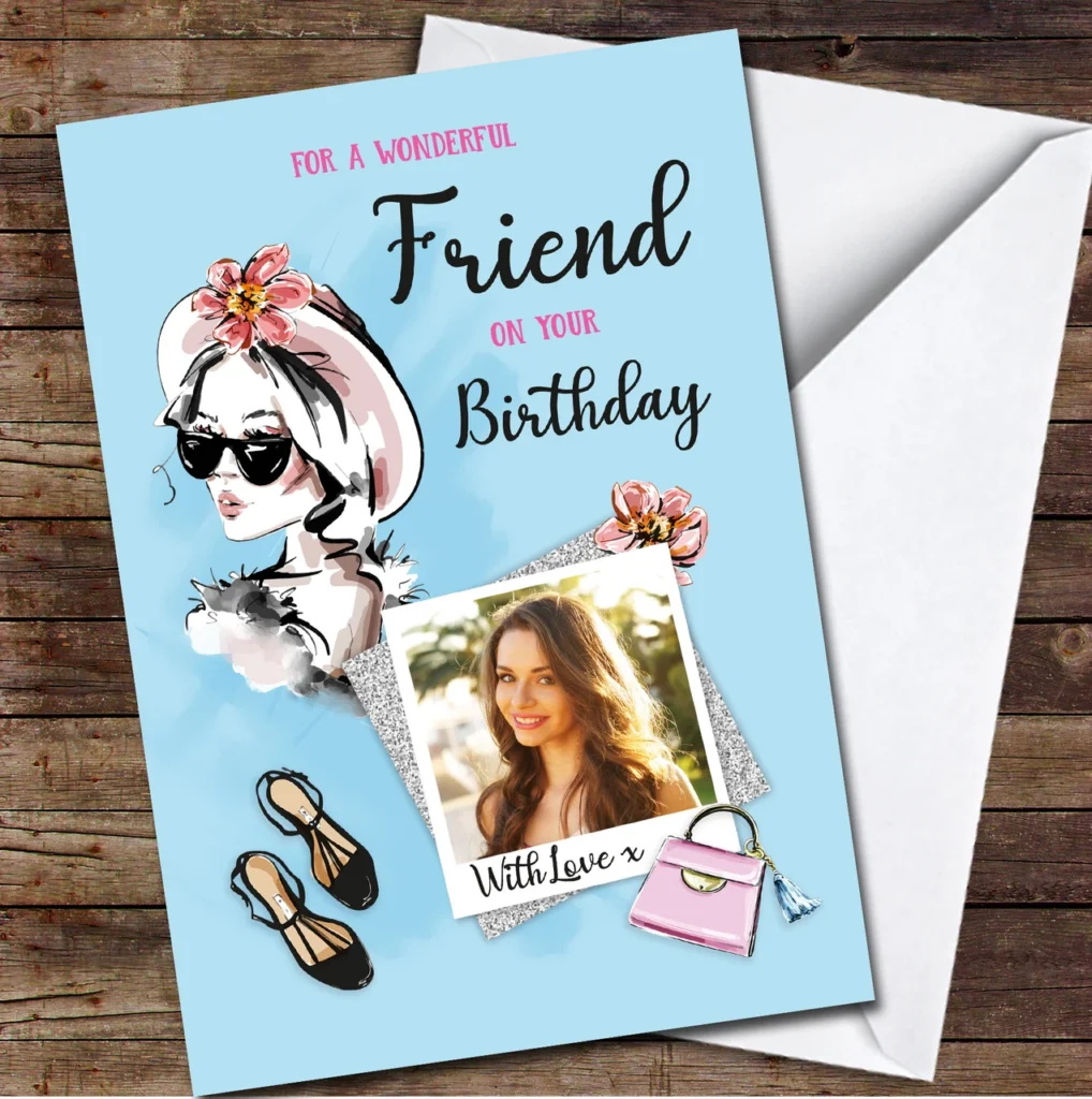 Friend Girl Pretty Glam Beauty Photo Glitter Female Personalized Birthday Card Friend Girl Pretty Glam Beauty Photo Glitter Female Personalized Birthday Card
