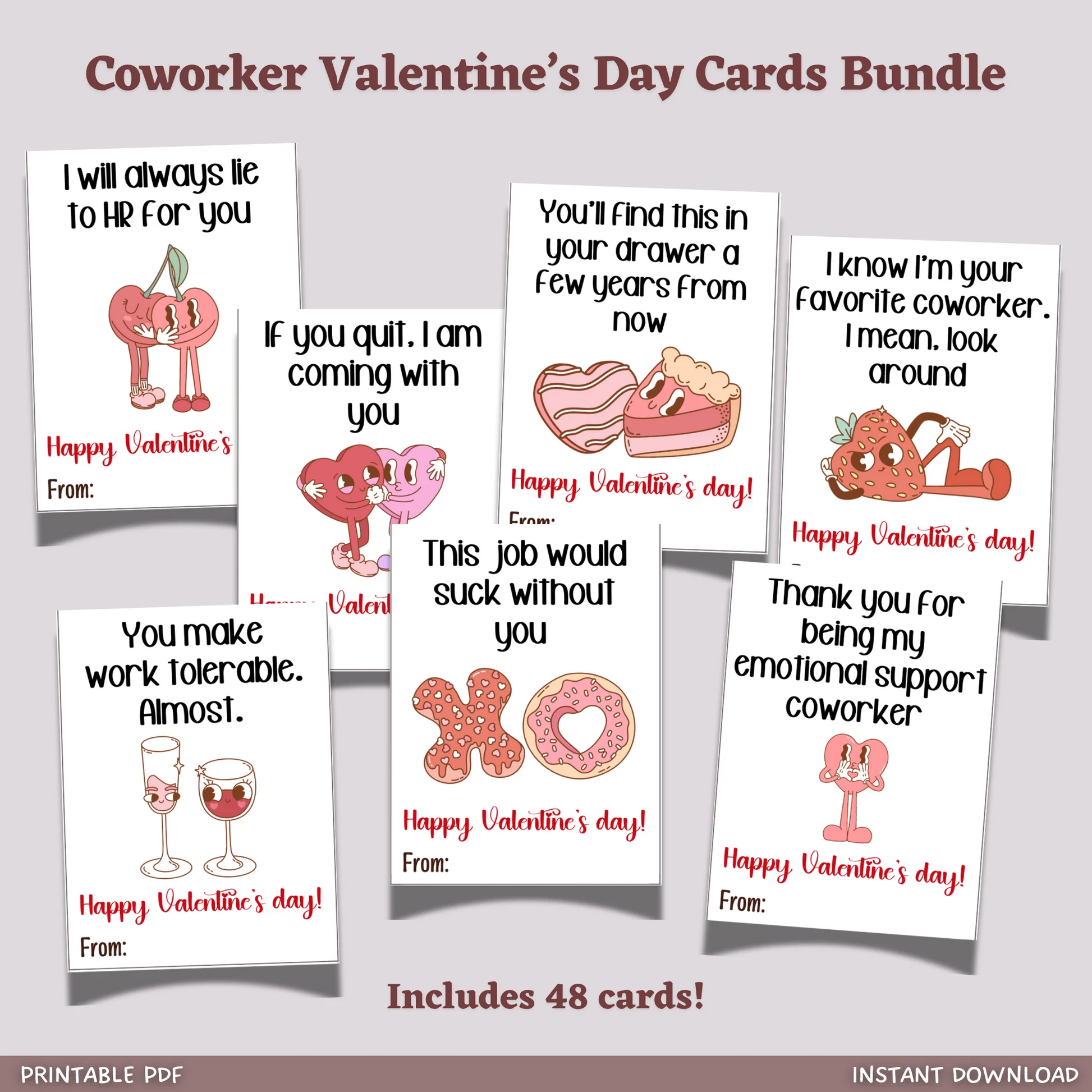 Funny Retro Coworker Valentines Day Cards Printable Workplace Office Party Gift For Colleague Staff Boss Employee Copy