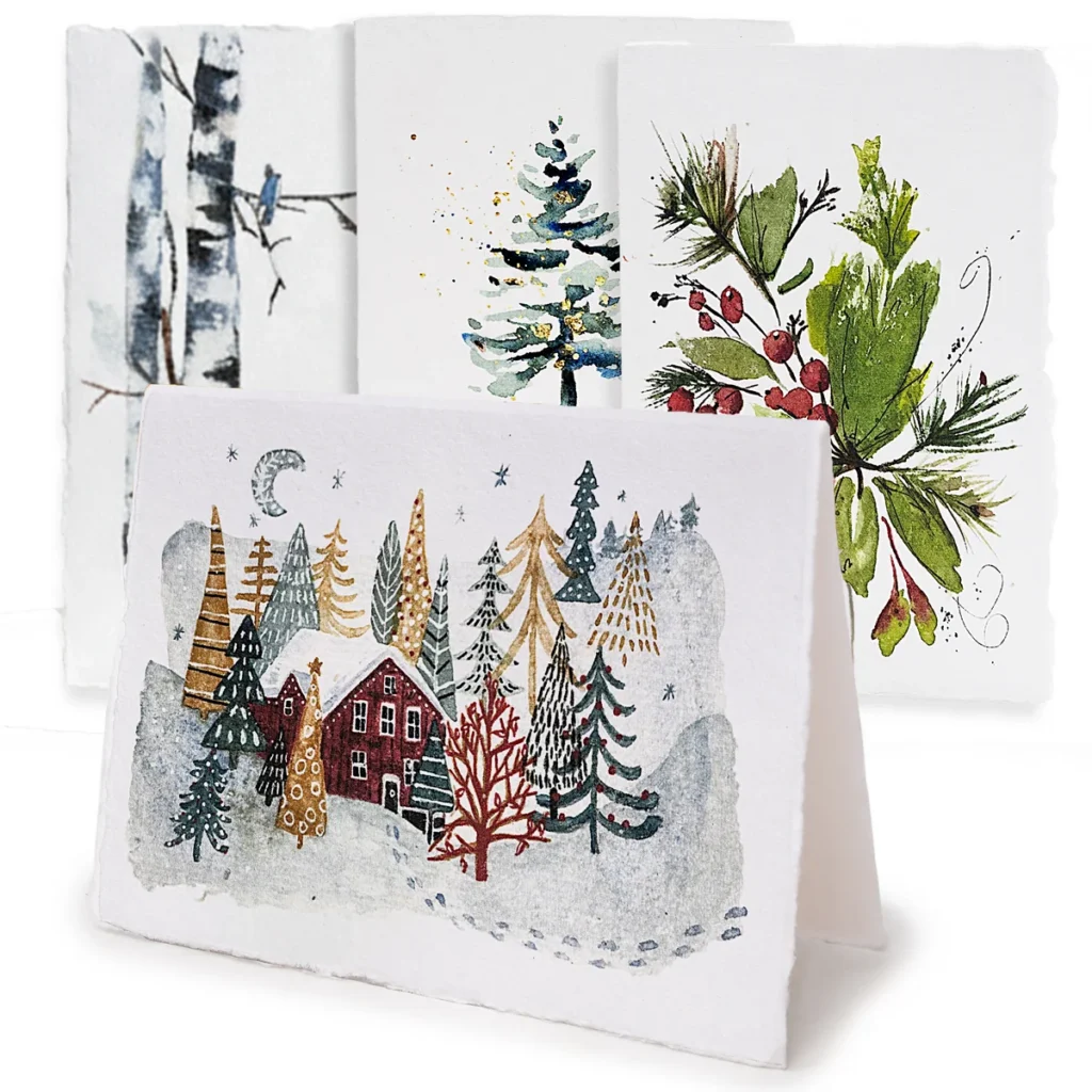 Handmade Deckle Edge Greeting Cards Envelopes With Wintar Art 300gsm 20 Cards 5 Each Of 4 Varieties 5x7 Handmade Deckle Edge Greeting Cards Envelopes With Wintar Art 300gsm 20 Cards 5 Each Of 4 Varieties 5x7