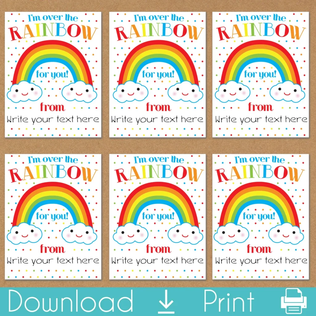 Happy Rainbow Printable Valentines Day Cards Instant Download Happy Rainbow Printable Valentines Day Cards Instant Download