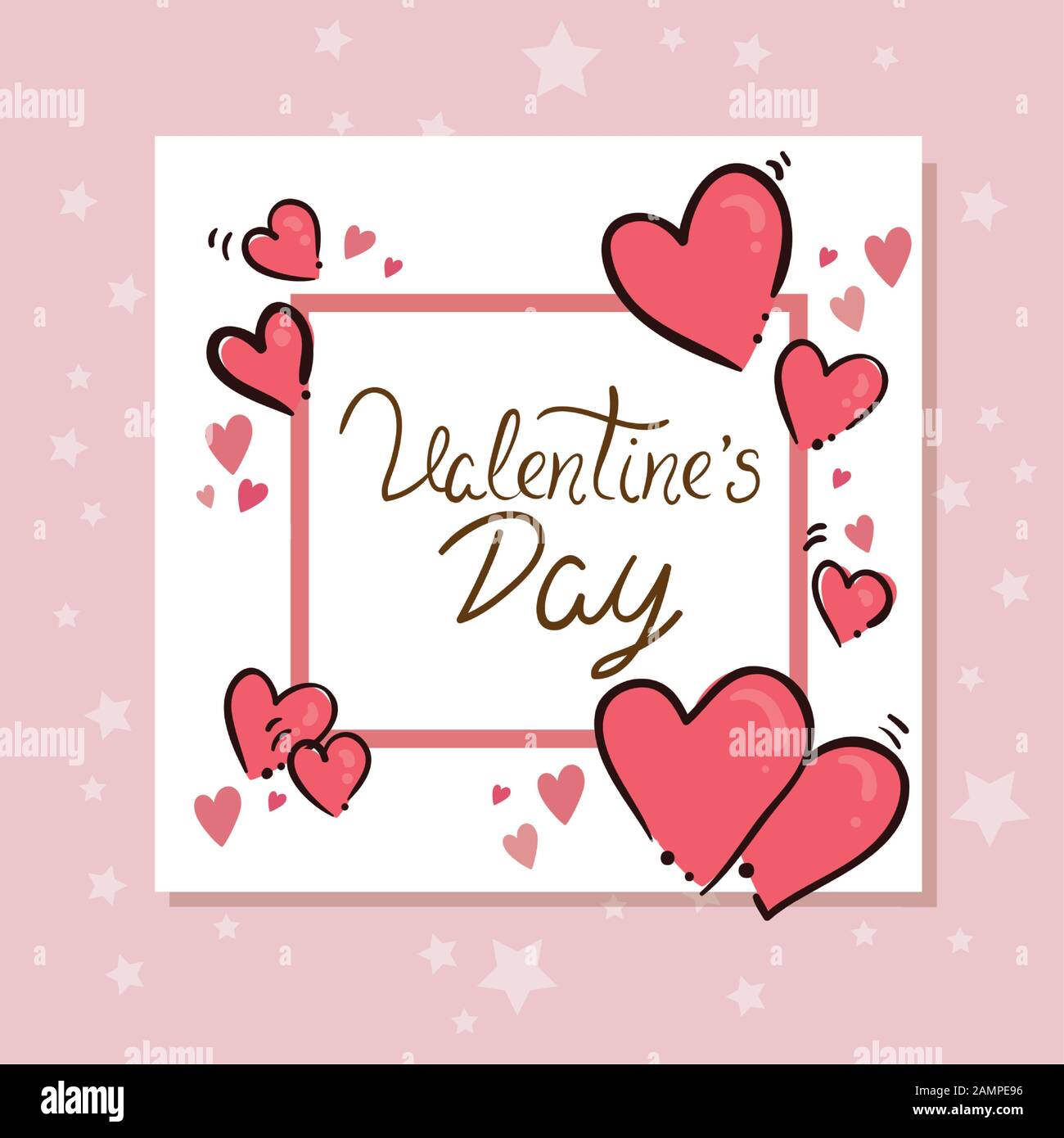 Happy Valentines Day Card With Square Frame And Hearts Image339784290
