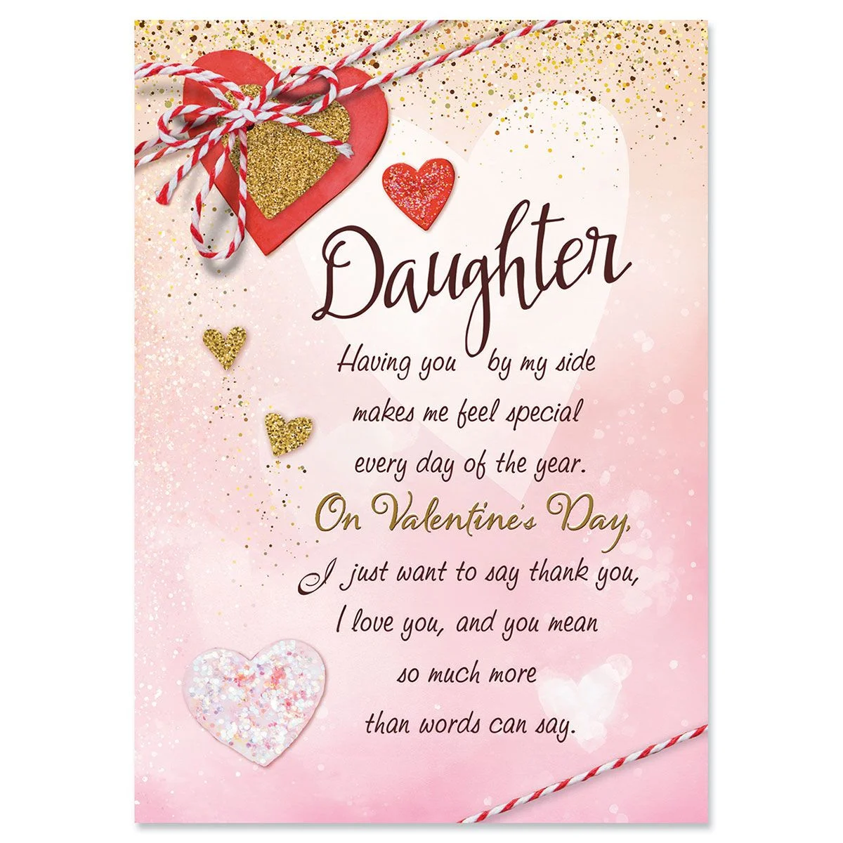 Heart On A String Pink Valentines Greeting Card Daughter Large 5 X 7