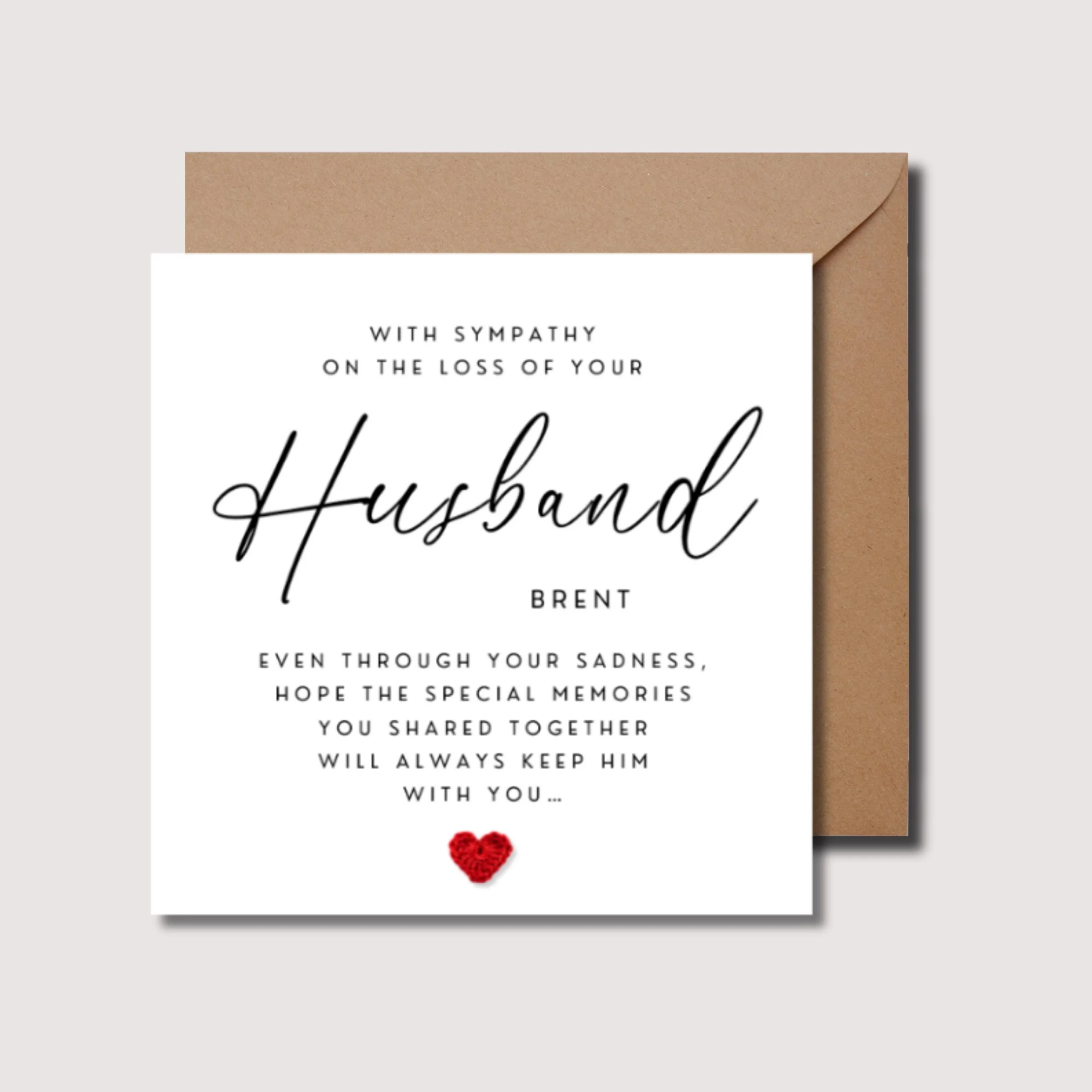 Husband Sympathy Card Crochet Heart
