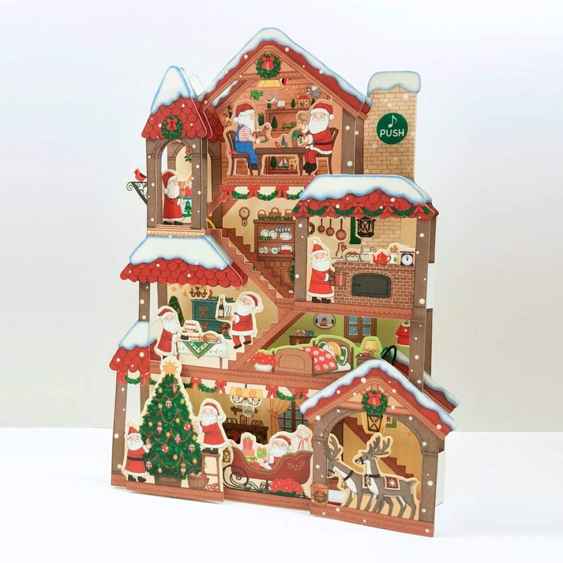 Illuminated Santa Claus Christmas Home Lights And 20 Melodies Pop Up Greeting Card