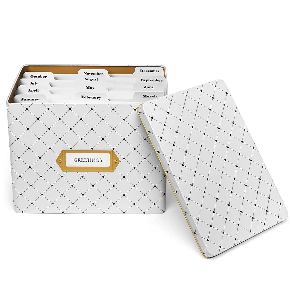 Jot Mark Greeting Card Organizer Tin Box With Tabbed Dividers Dots