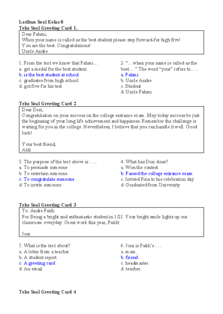 Latihan Soal Kelas 8 Teks Soal Greeting Card Ilide English Latihan Soal Kelas 8 Teks Soal Greeting Card Ilide English