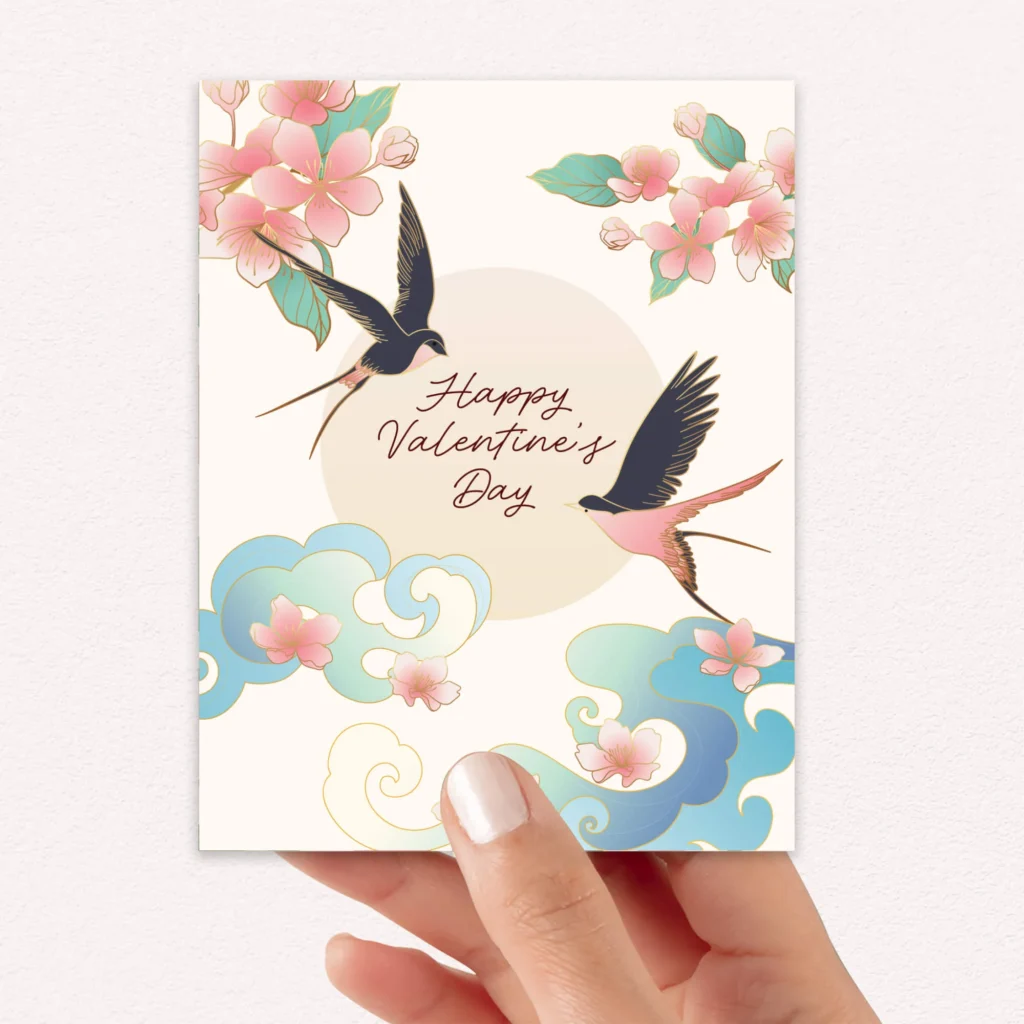 Pastel Blossoms Swallows Happy Valentines Day Pastel Blossoms Swallows Happy Valentines Day