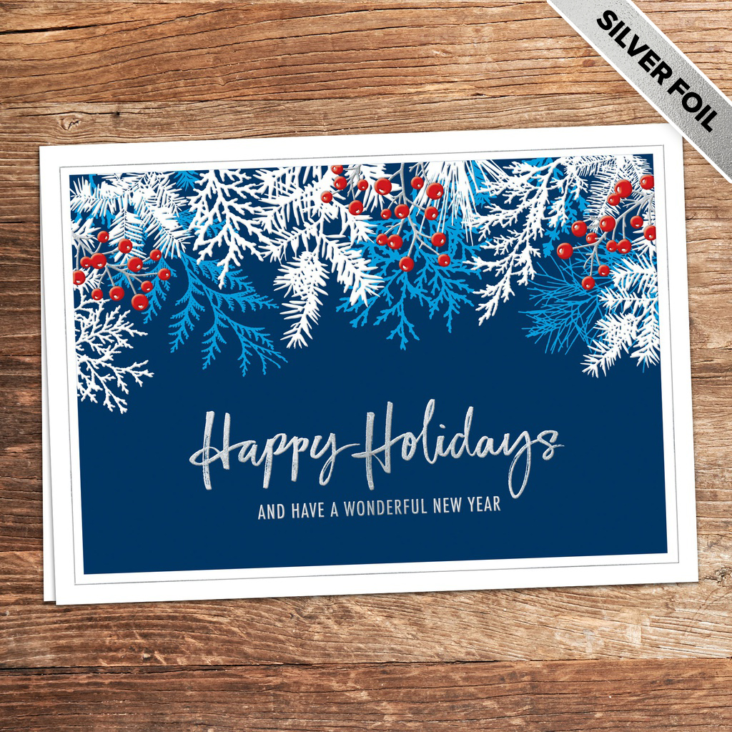 Snowy Holly Business Greeting Card 18875