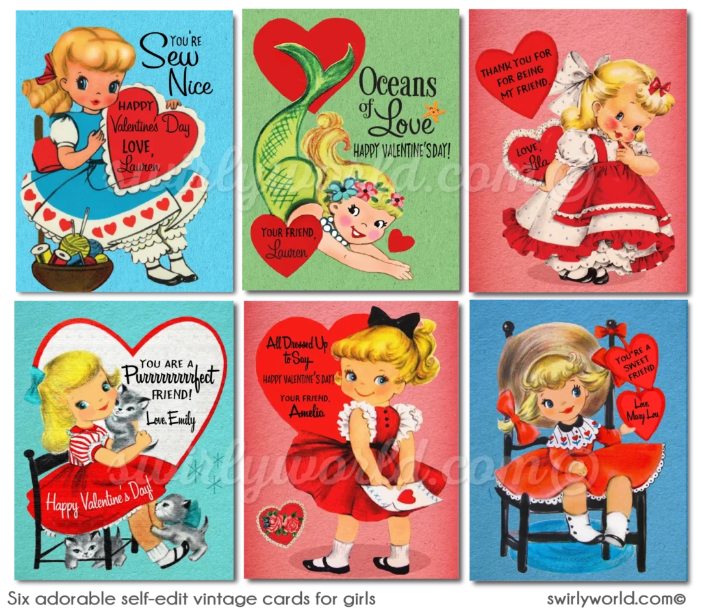 Vintage 1950s Valentine Cards For Girls Six Adorable Retro Vintage Little Girl Valentines Day Cards For Classroom Retro Valentines Vintage 1950s Valentine Cards For Girls Six Adorable Retro Vintage Little Girl Valentines Day Cards For Classroom Retro Valentines
